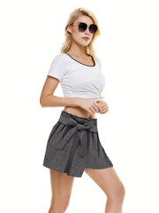 Solid Wide Leg Shorts Tie Waist Elastic Comfy Summer Women's Clothing