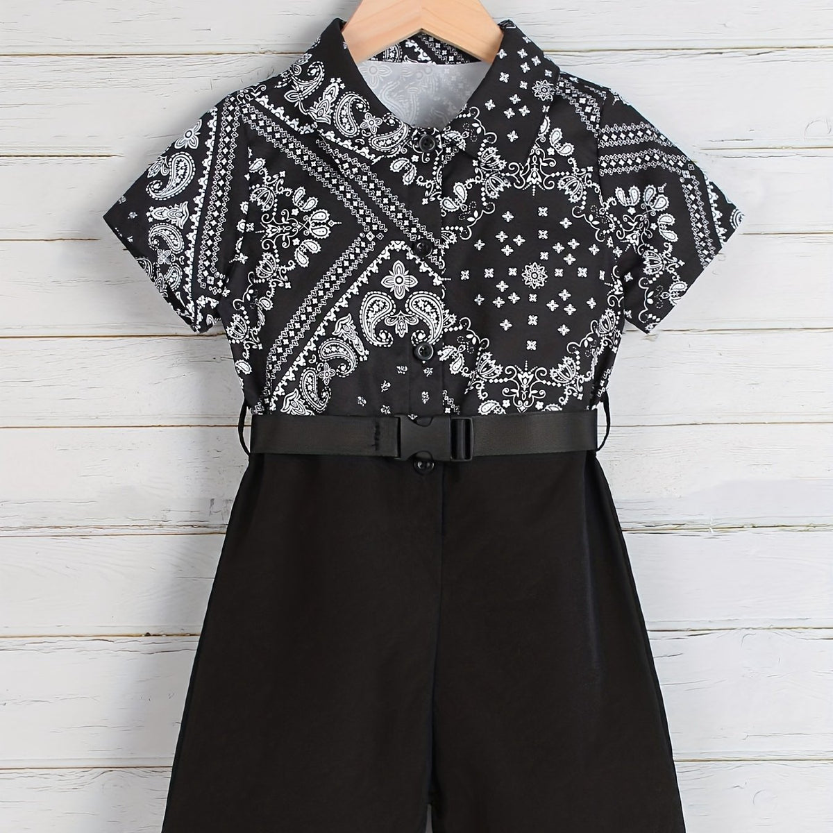 Toddler Boy's Paisley Pattern Onesie & Belt Short Sleeve Outfit