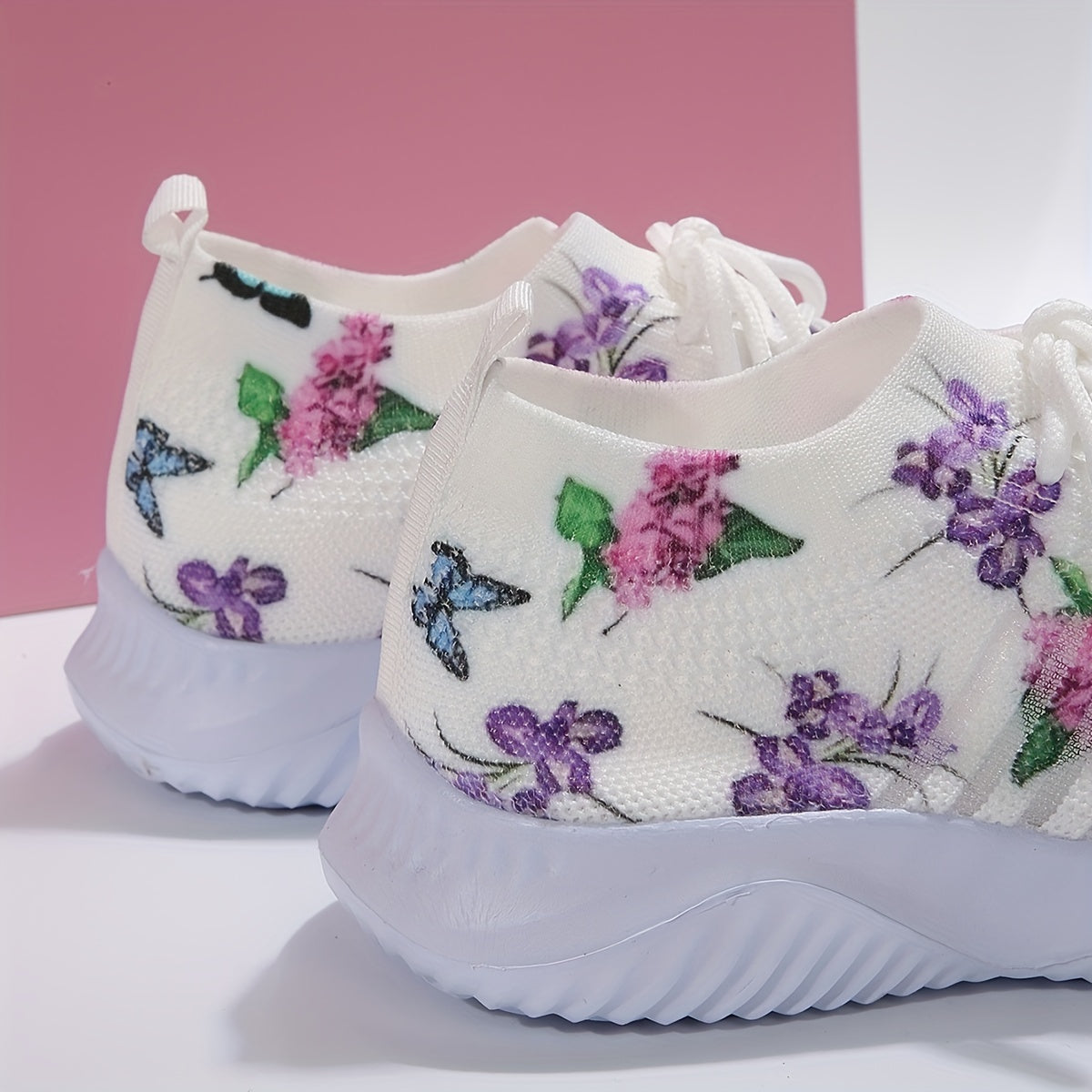 Floral Print Mesh Sports Shoes Lightweight Travel Shoes