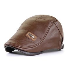 Men's PU Leather Beret Hat Velvet Lined Fishing Hat