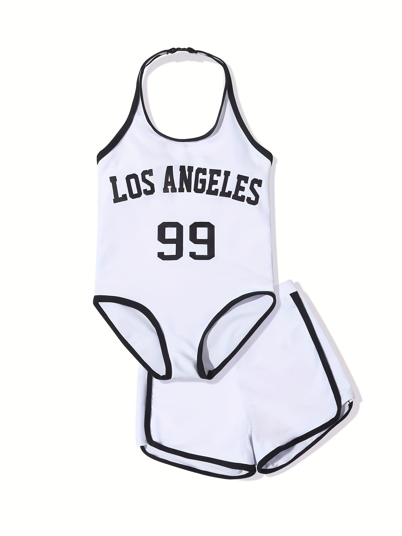 Girls Casual Swimsuit Set - Halter Neck Romper Top Shorts Set for Summer Beach