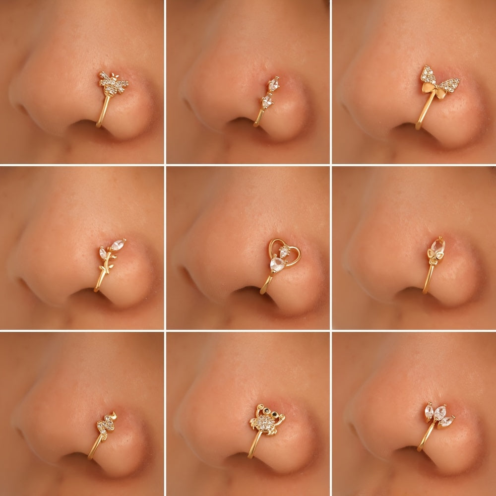 Men's Golden Nose Stud Set With Artificial Diamonds Party Gift