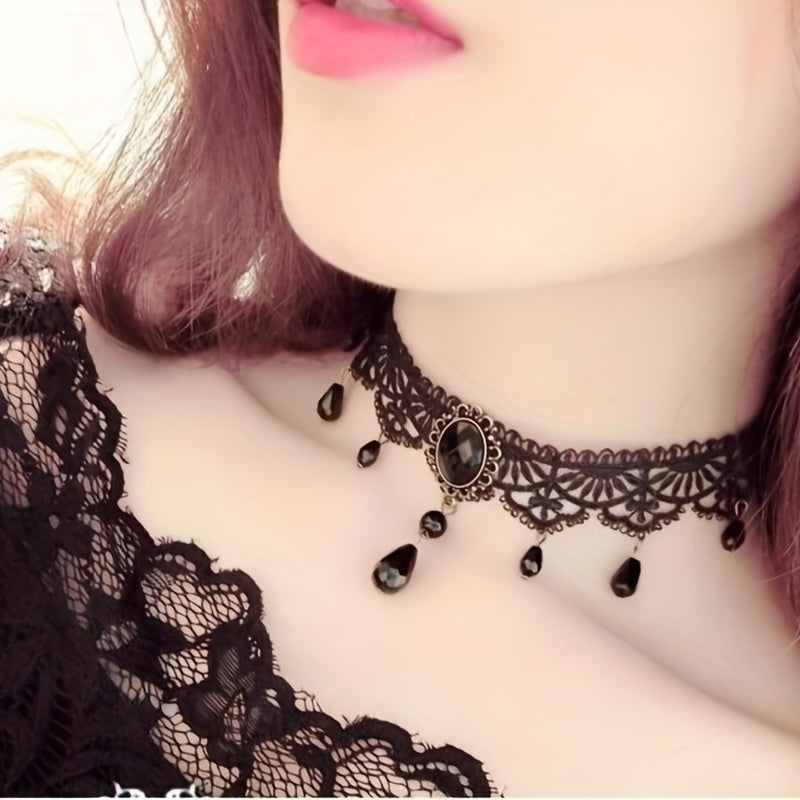 Dark Gothic Crystal Lace Necklace Choker Clavicle Chain