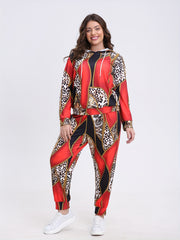 Colorblock Leopard Print Hoodie & Pants Set