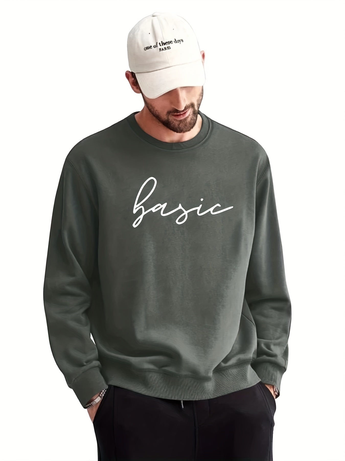 Letter Print Sweatshirt Men's Casual Graphic Pullover for Autumn Winter