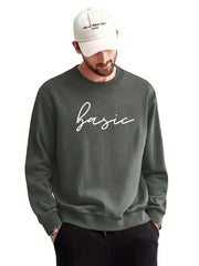 Letter Print Sweatshirt Men's Casual Graphic Pullover for Autumn Winter
