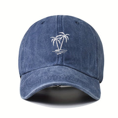 Coconut Tree Embroidery Baseball Cap Unisex Washed Distressed Sun Hat