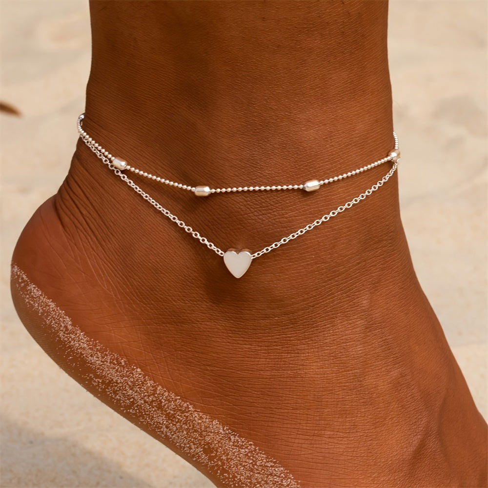 2 Pcs Dainty Anklet Set Beach Foot Jewelry Summer Accessories
