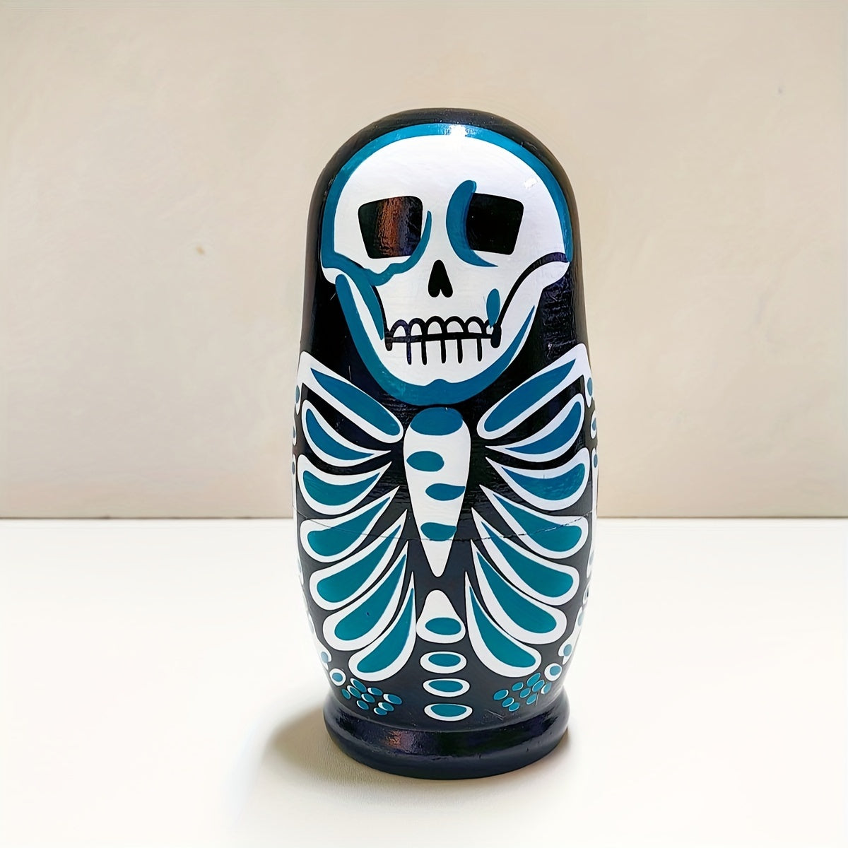 Skull Pattern Wooden Doll Figurine Nesting Doll