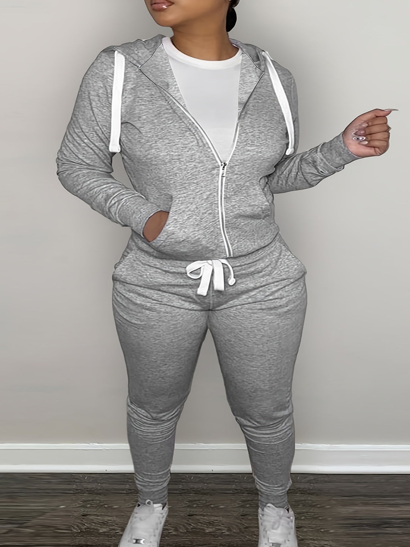  Solid Long Sleeve Hoodie & Pants Set