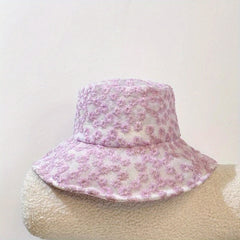 Mesh Lace Flower Embroidery Fisherman Hat for Women