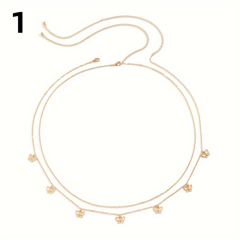 Double Layer Waist Chain Butterfly Pendant Metal Belly Chain Women