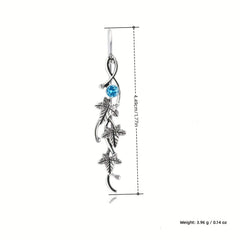 Men's Silver Leaf Dangle Earrings with Colorful Gemstones