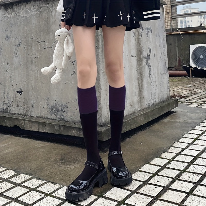 Colorblock Calf Socks All-match Knee High Socks Women's Stockings