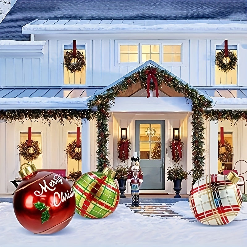 Christmas Outdoor Inflatable Ball 23.6 Inch Green Yellow Red Striped Tree Decor