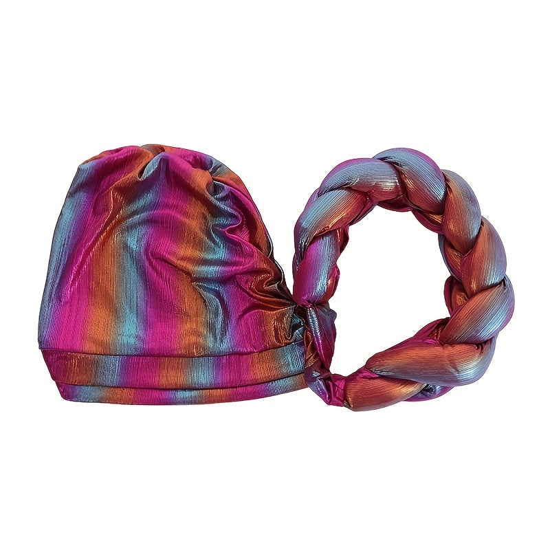 Rose Red Gradient Turban Cap Braided Hijab Hat Pre tied Head Wrap