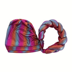 Rose Red Gradient Turban Cap Braided Hijab Hat Pre tied Head Wrap