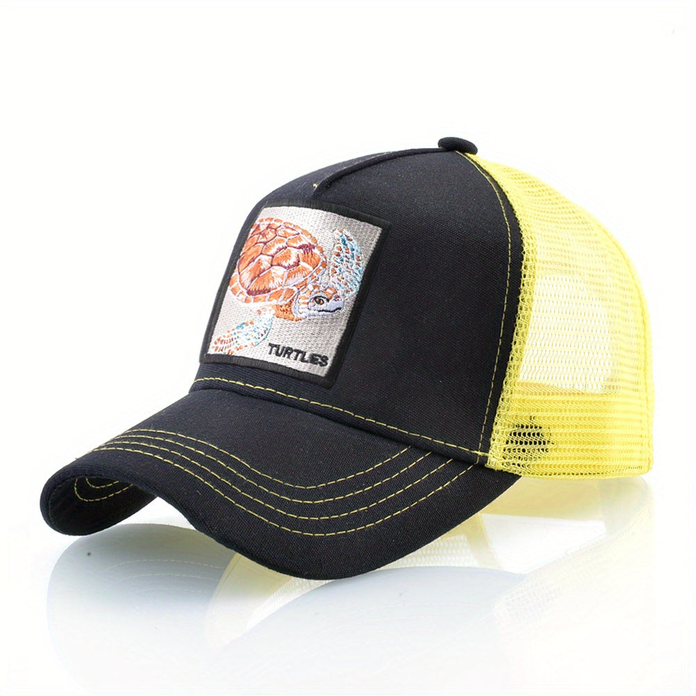 Turtle Embroidered Baseball Cap Adjustable Mesh Trucker Hat Unisex