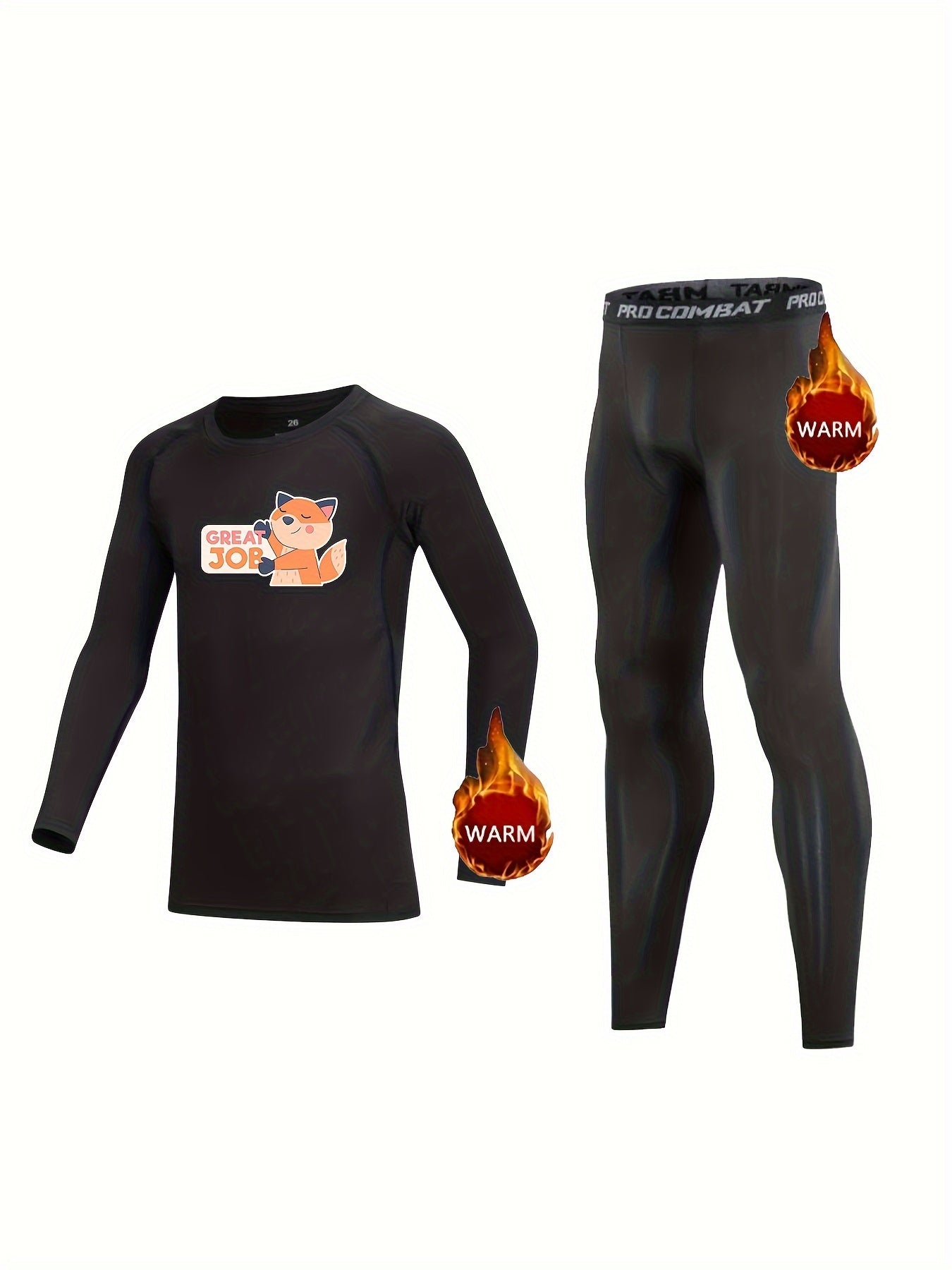 Kids Fox Pattern Fleece Sets Crew Neck Pullover & Elastic Waist Pants