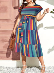  Bat Sleeve Smock Dress with Belt