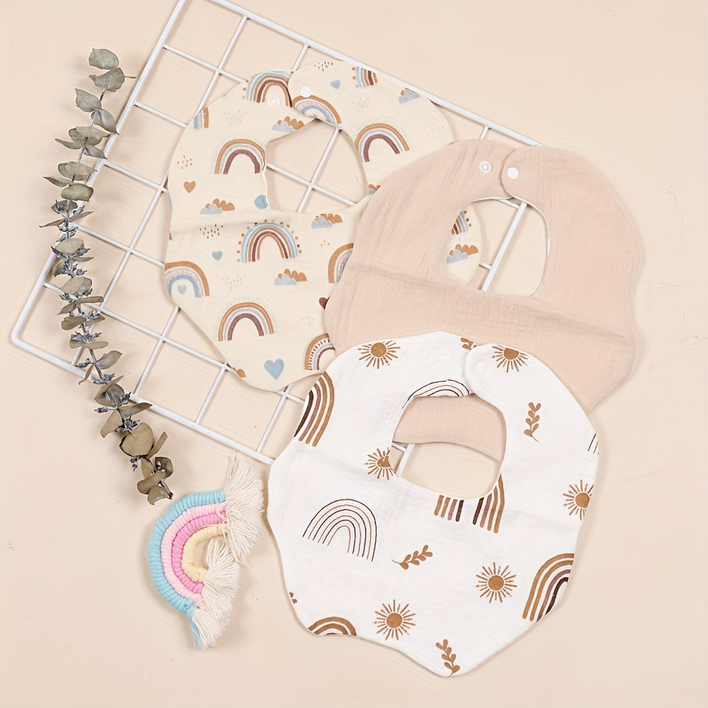 3pcs Muslin Crepe Cloth Baby Bibs 6 Layers With Snap Infinite Scarf Baby Bib