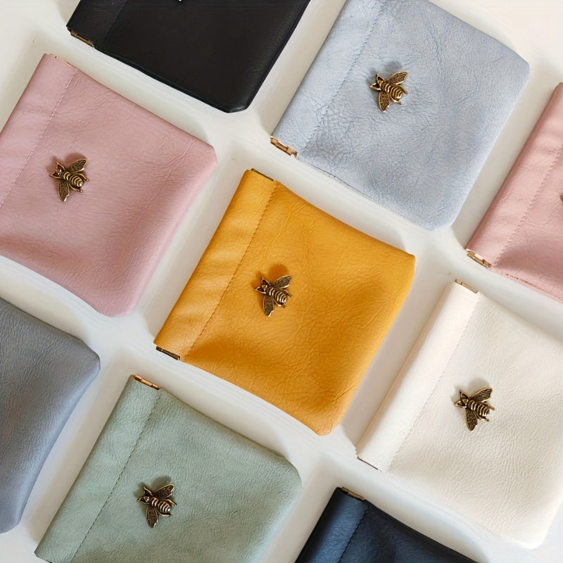 Metal Bee Decor Lipstick Bag PU Leather Cosmetic Bag
