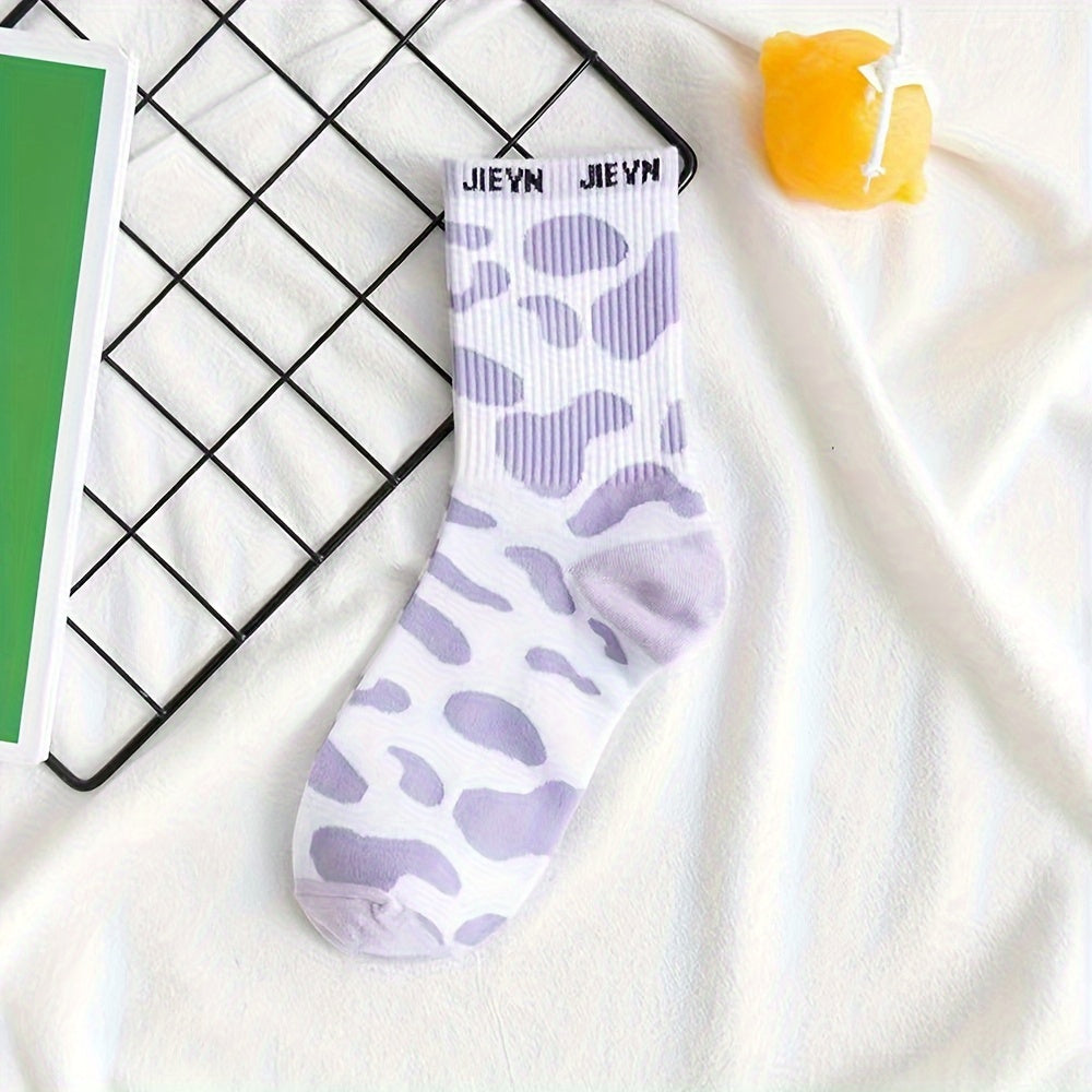 5 Pairs Cow Spot Print Socks Mid Tube Women's Stockings