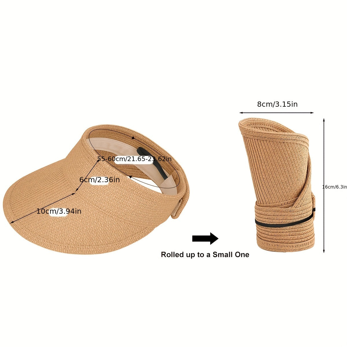 Solid Straw Visor Hat Foldable UV Protection Sun Hat for Women