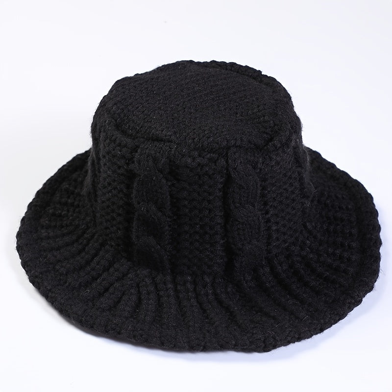 Cable Pattern Coldproof Thermal Women Knit Bucket Hat