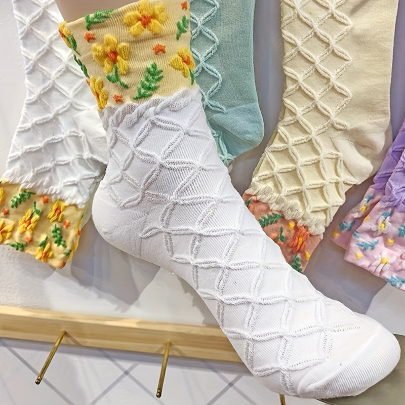 4 Pairs Women's Socks - Floral & Argyle Textured