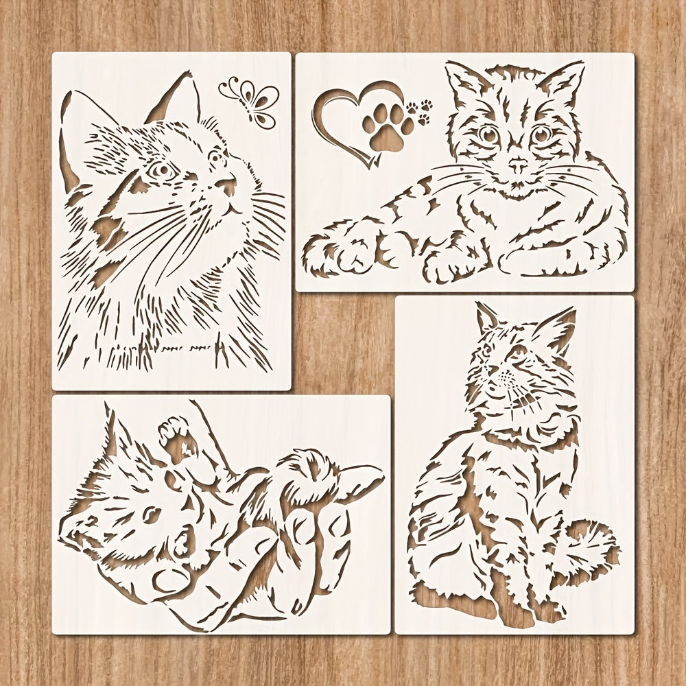 4pcs Cat Painting Stencils A4 Size Reusable Template