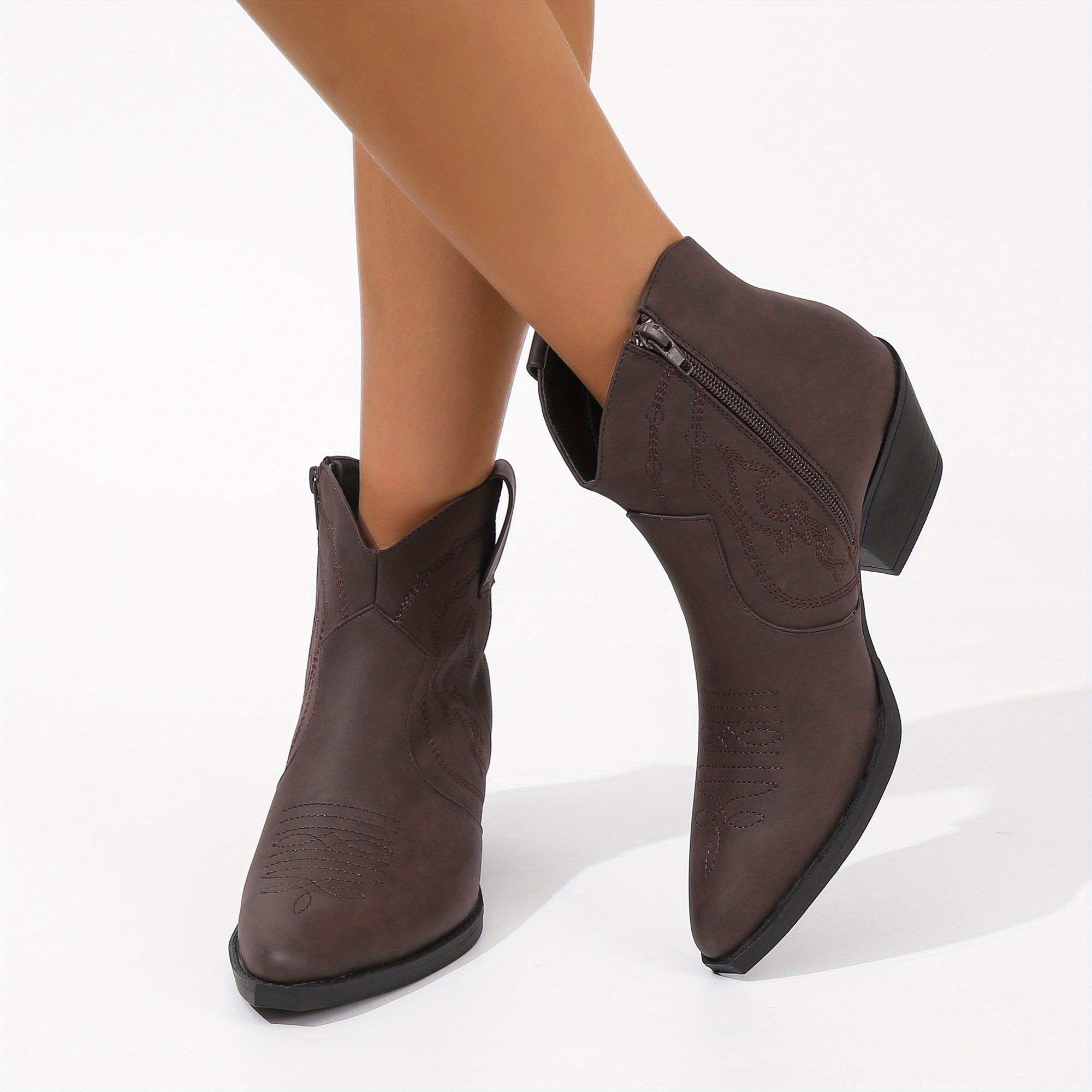 Women's Chunky Heel Western Ankle Boots