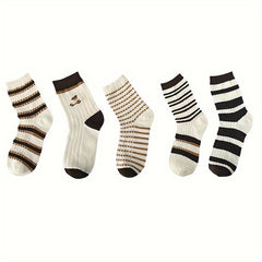 5 Pairs Striped Print Socks Mid Tube Women's Stockings