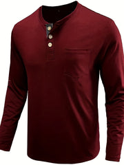 Men's Solid Long Sleeve Button T-shirt for Autumn