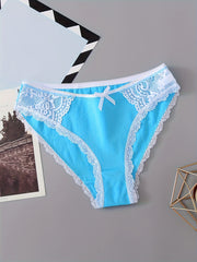 6pcs Bow Lace Bikini Panties Colorblock Intimates Lingerie Underwear