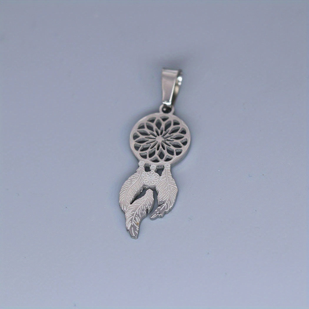 Stainless Steel Dream Catcher Feather Charm Pendant Necklace For Man