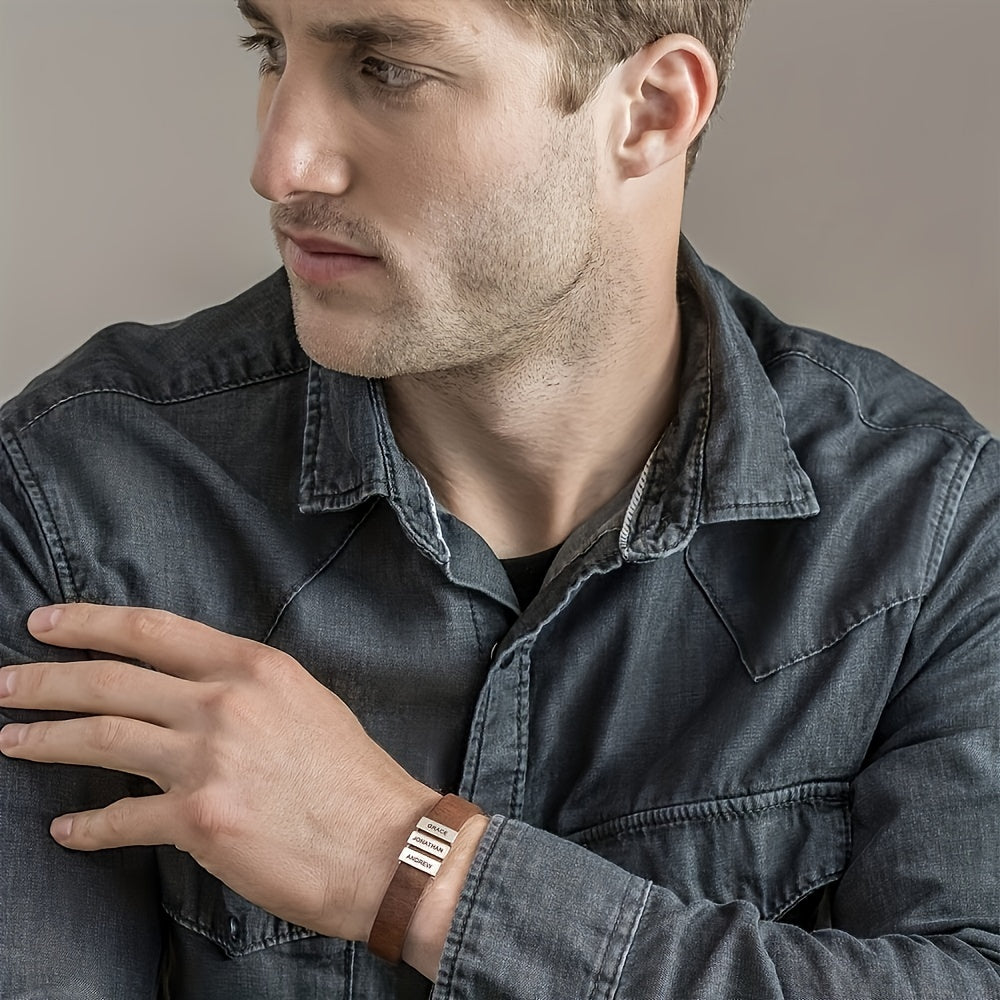 Custom Family Name Stainless Steel Bracelet - Adjustable Gift For Men