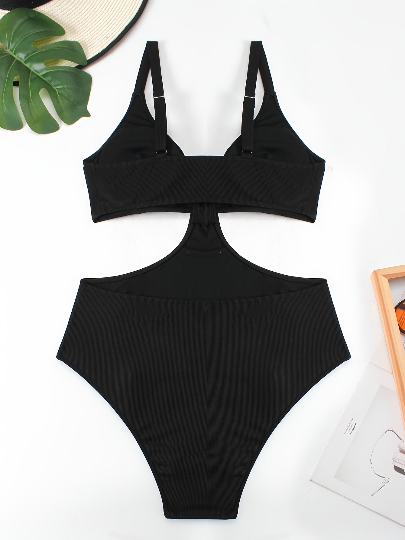  Sexy Swimsuit Women's Cut Out Waist Ribbed Knit One Piece Bathing Suit