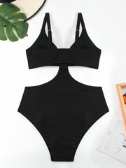  Sexy Swimsuit Women's Cut Out Waist Ribbed Knit One Piece Bathing Suit