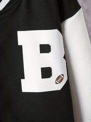 Boys Baseball Collar Varsity Jacket Block Drop Shoulder B Graphic