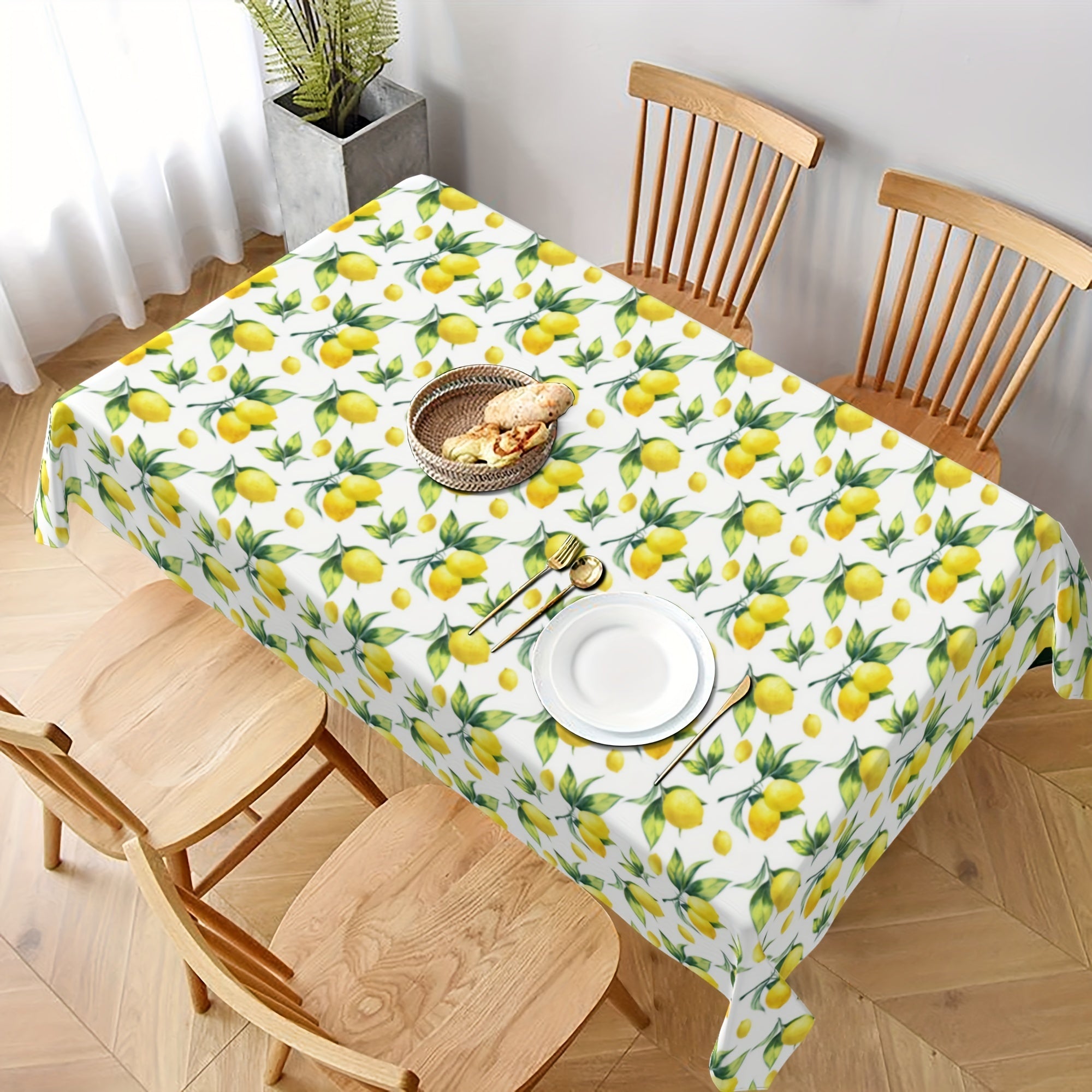 Lemon Print Tablecloth Retro Fruit Style Stain Resistant Waterproof Washable