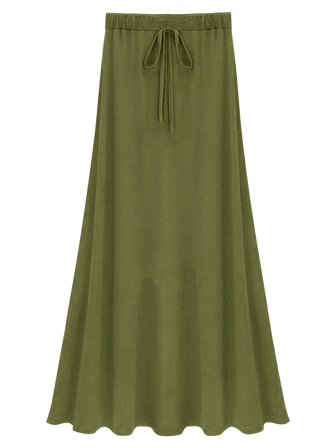  Solid Drawstring High Rise Maxi Skirt