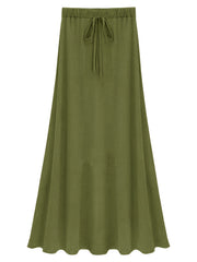  Solid Drawstring High Rise Maxi Skirt