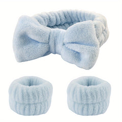 3pcs Plush Bow Knotted Headband Fluffy Hair Band For Skincare