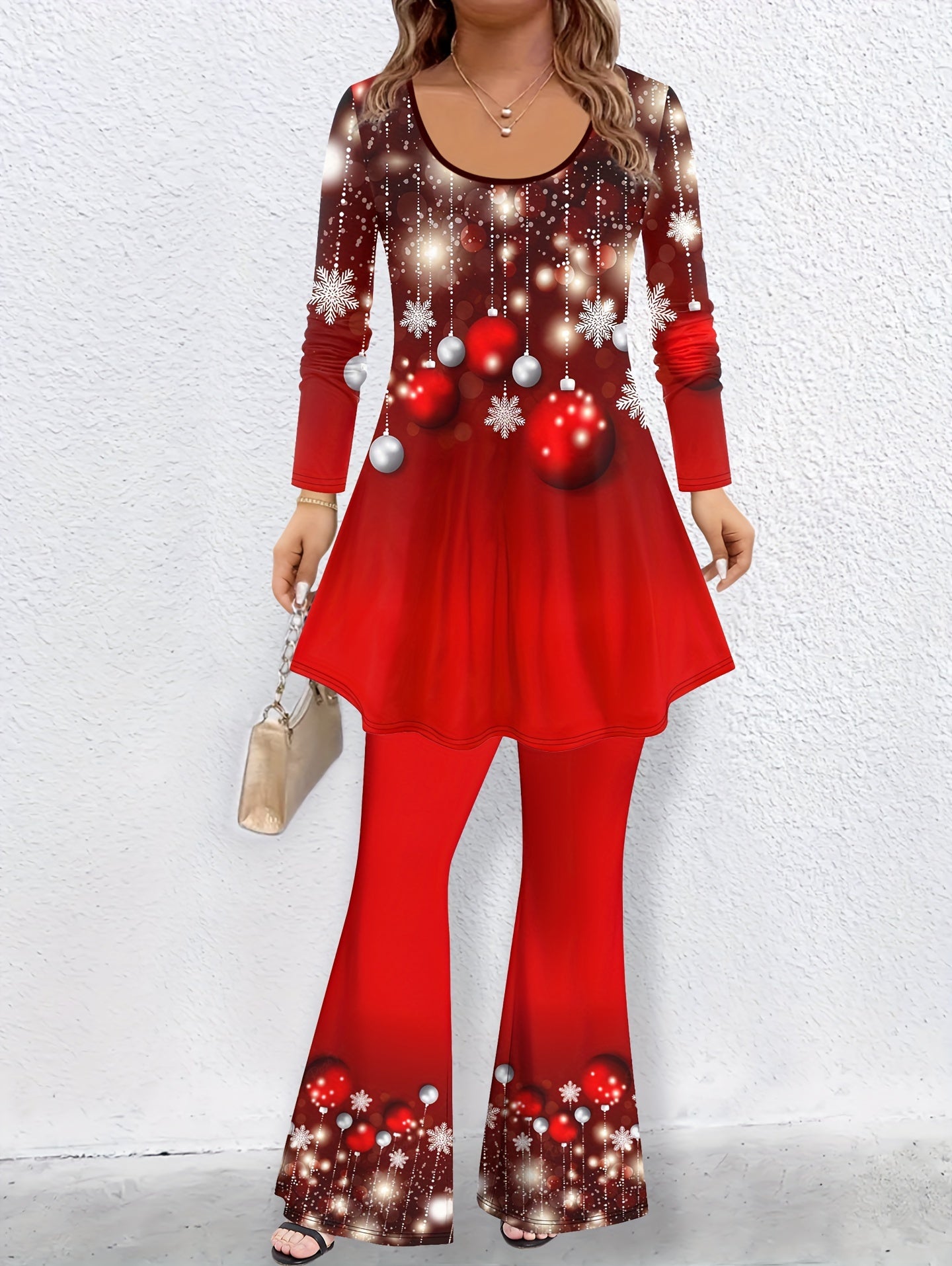 Christmas Bauble Print Top & Pants Outfit Set