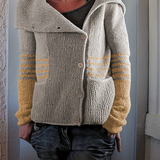 Colorblock Striped Long Sleeve Sweater Cardigan