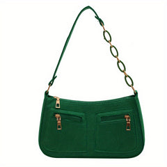 Felt Baguette Bag Chain Shoulder Underarm Purse Street Wear