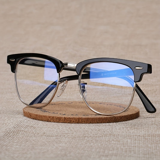 Half Rimless Clear Lens Eyeglasses Vintage Classic Light Blocking Eyeglasses