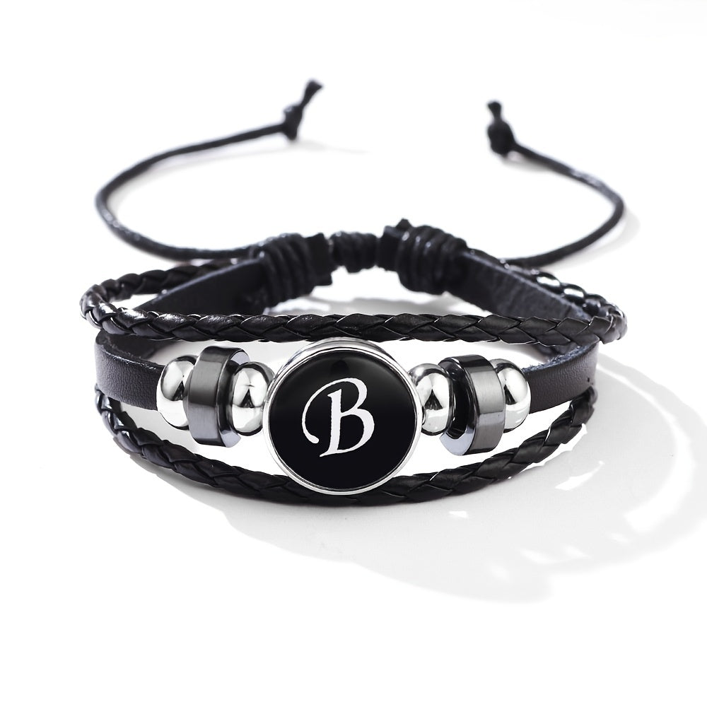 Stackable PU Leather Chain Bracelet with 26 English Letter Pattern