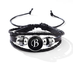 Stackable PU Leather Chain Bracelet with 26 English Letter Pattern